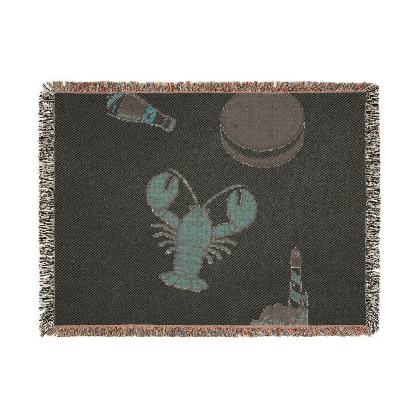 Lobster & Lighthouse Woven Blanket — Coastal Nautical Throw