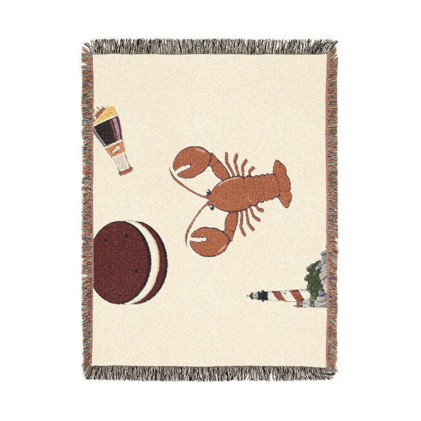 Lobster & Lighthouse Woven Blanket — Coastal Nautical Throw