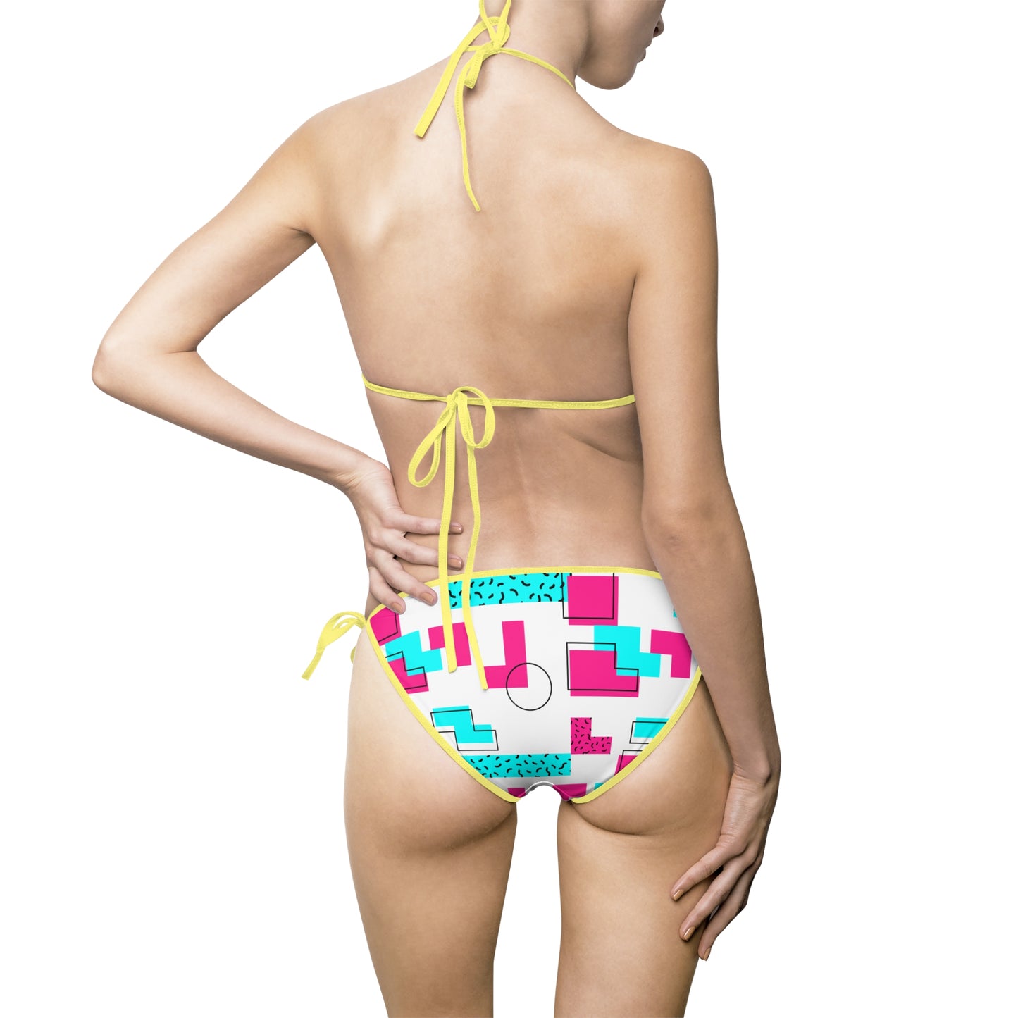 Geometric Pixel Print Bikini Swimsuit — Women's Tie-Side Triangle Set