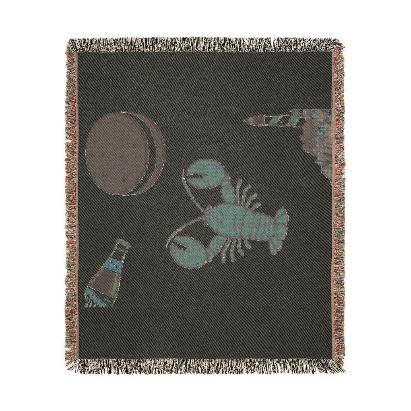 Lobster & Lighthouse Woven Blanket — Coastal Nautical Throw
