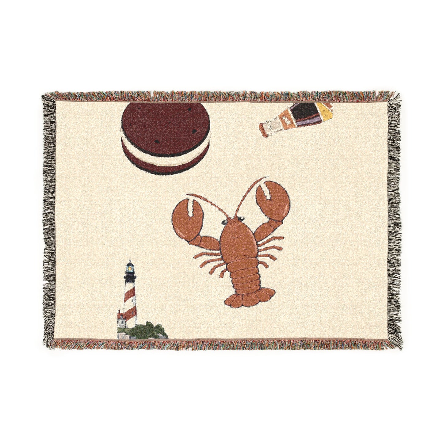 Lobster & Lighthouse Woven Blanket — Coastal Nautical Throw
