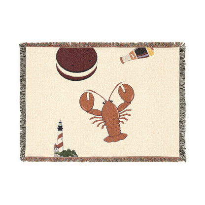 Lobster & Lighthouse Woven Blanket — Coastal Nautical Throw