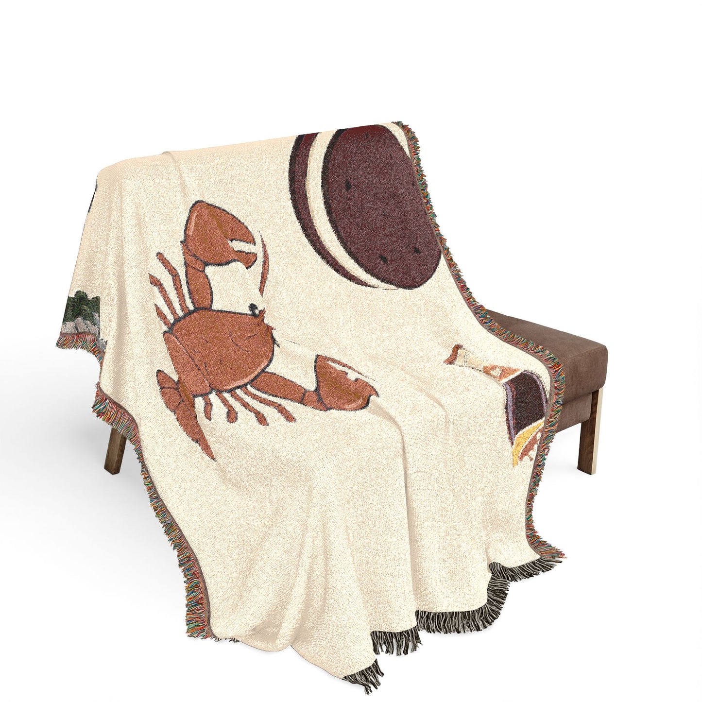 Lobster & Lighthouse Woven Blanket — Coastal Nautical Throw