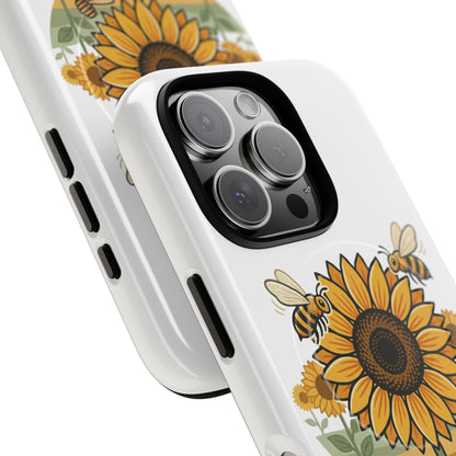 Sunflower & Bees Tough Magnetic Phone Case — Protective Floral iPhone Case