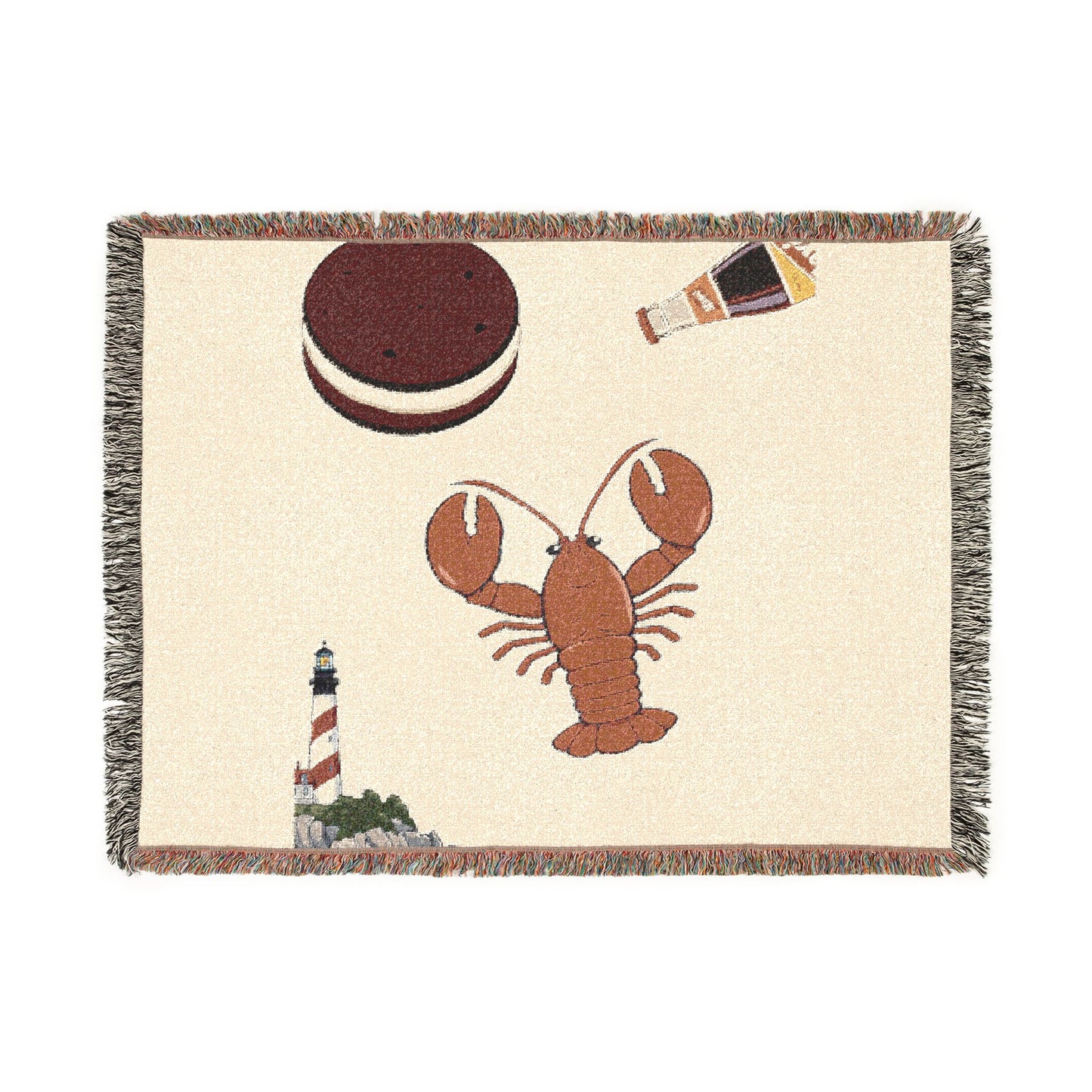 Lobster & Lighthouse Woven Blanket — Coastal Nautical Throw