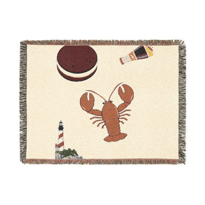 Lobster & Lighthouse Woven Blanket — Coastal Nautical Throw