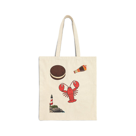 Lobster & Lighthouse Illustration Tote Bag | Beach Shell Snack Icons