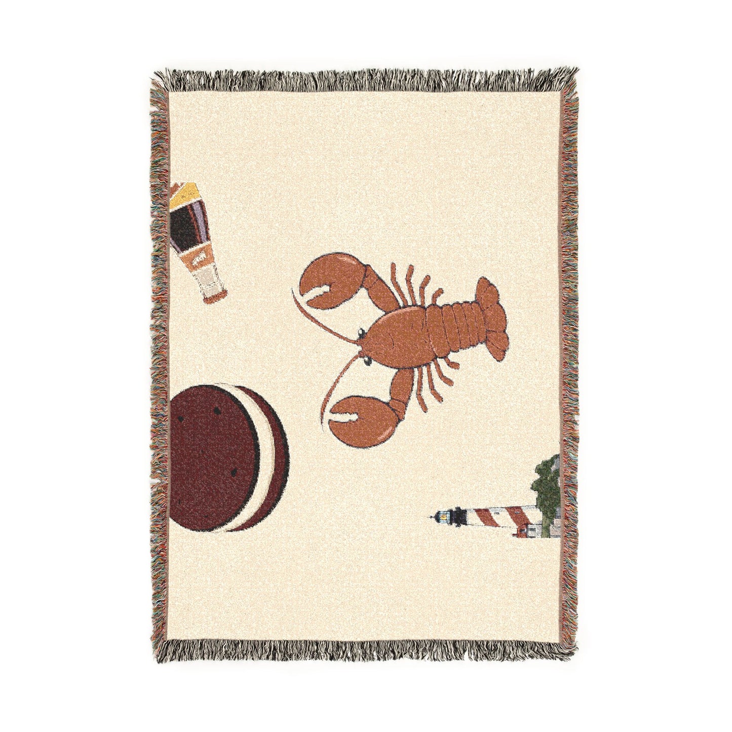 Lobster & Lighthouse Woven Blanket — Coastal Nautical Throw