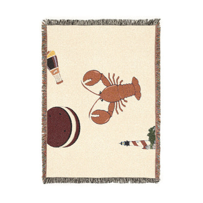 Lobster & Lighthouse Woven Blanket — Coastal Nautical Throw