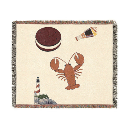 Lobster & Lighthouse Woven Blanket — Coastal Nautical Throw