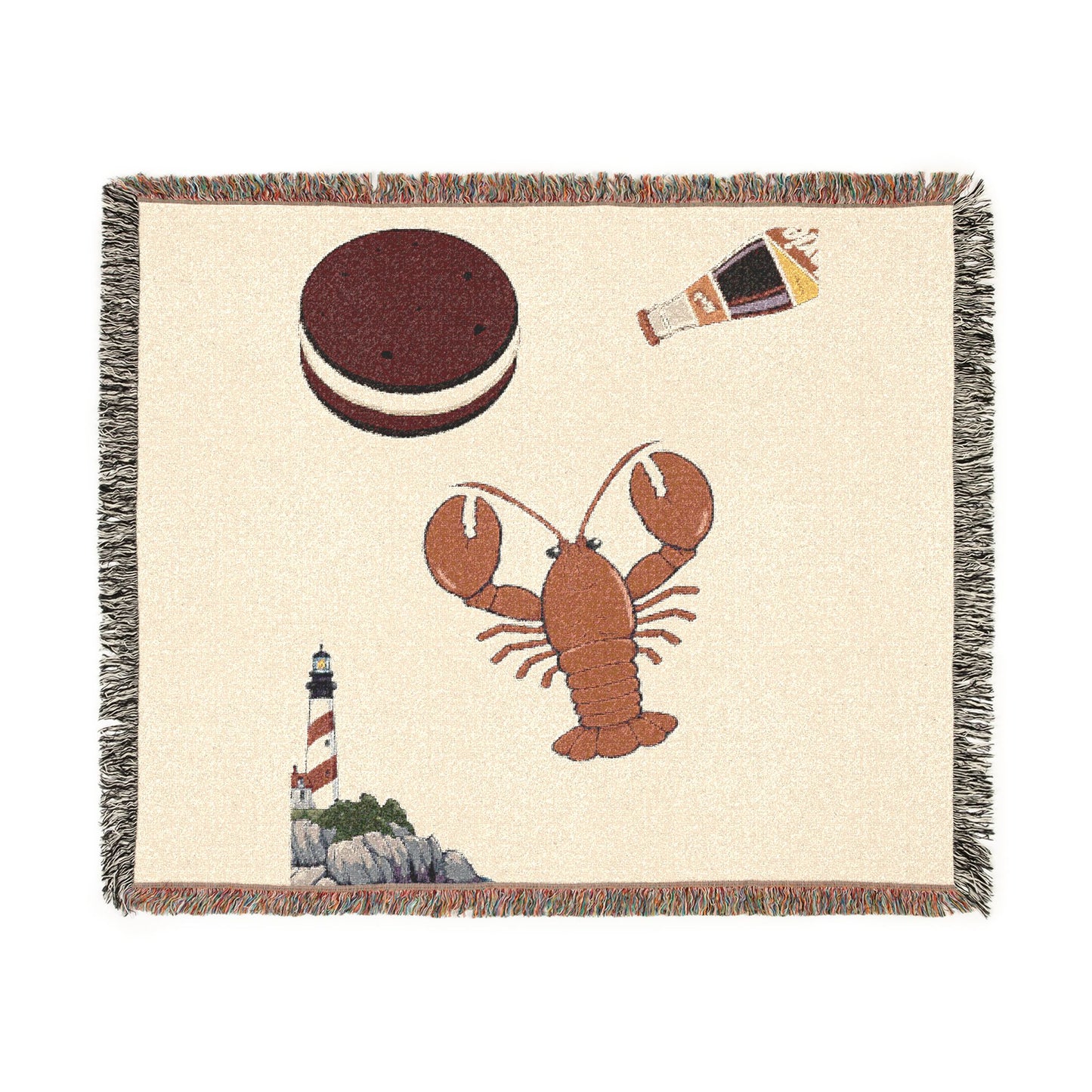 Lobster & Lighthouse Woven Blanket — Coastal Nautical Throw
