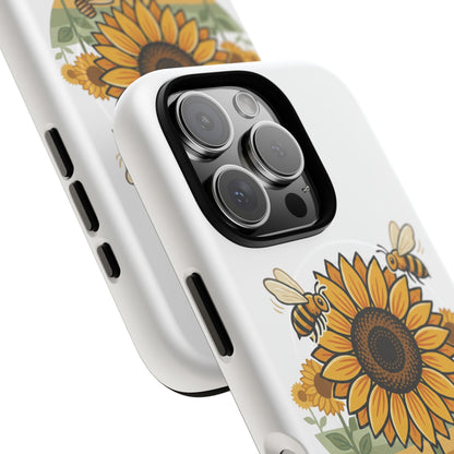 Sunflower & Bees Tough Magnetic Phone Case — Protective Floral iPhone Case