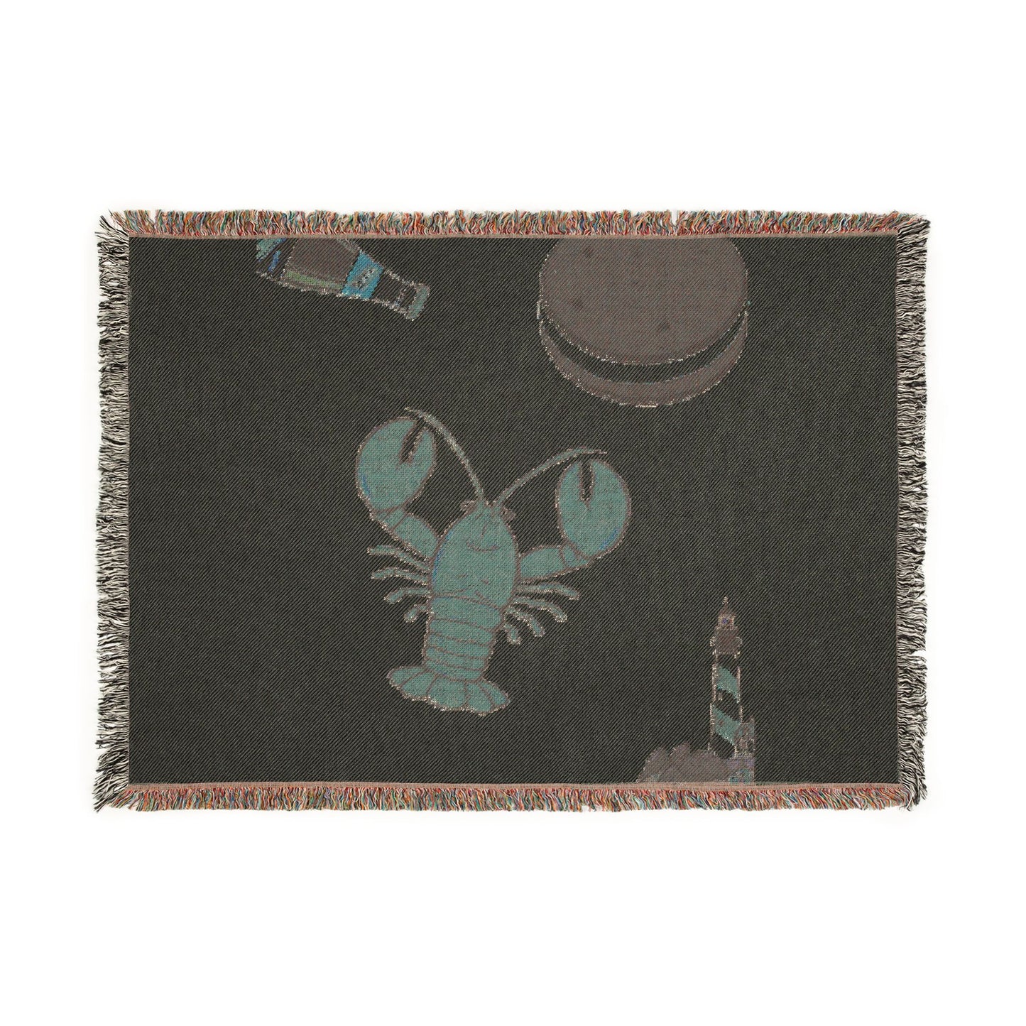 Lobster & Lighthouse Woven Blanket — Coastal Nautical Throw