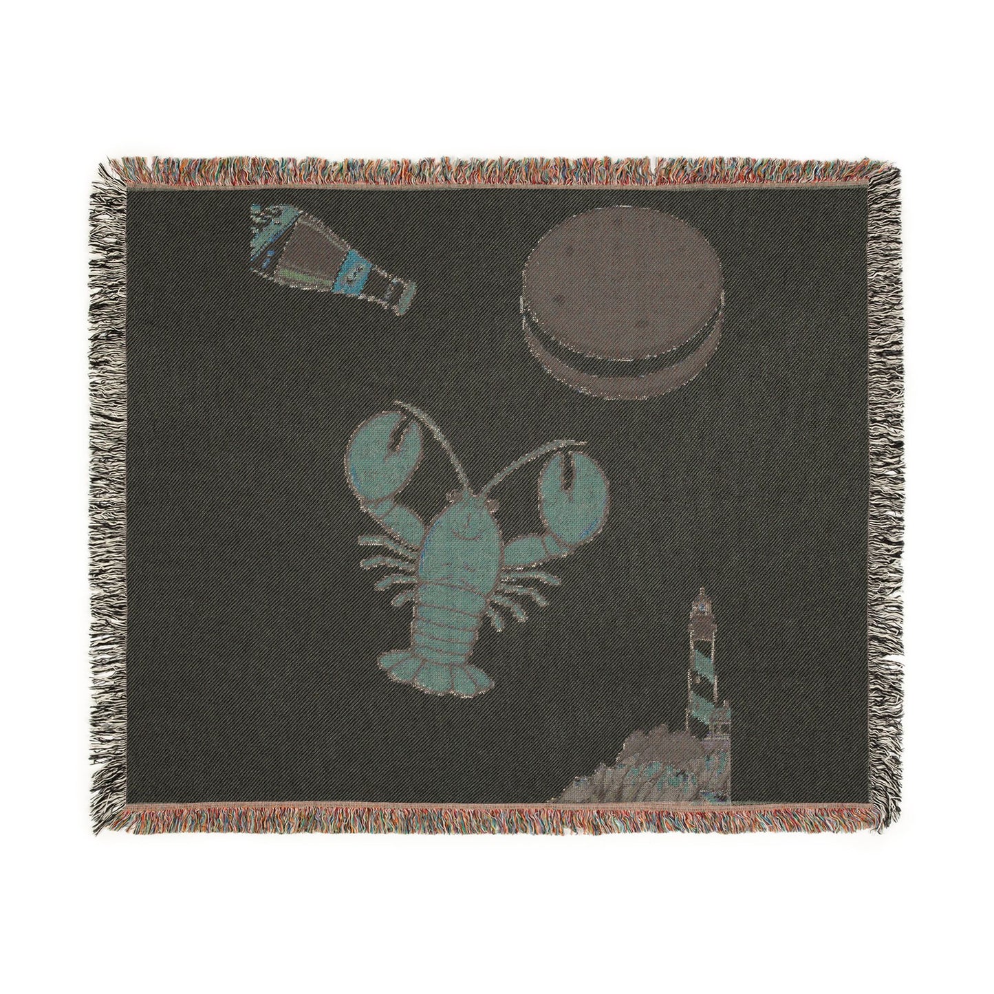 Lobster & Lighthouse Woven Blanket — Coastal Nautical Throw